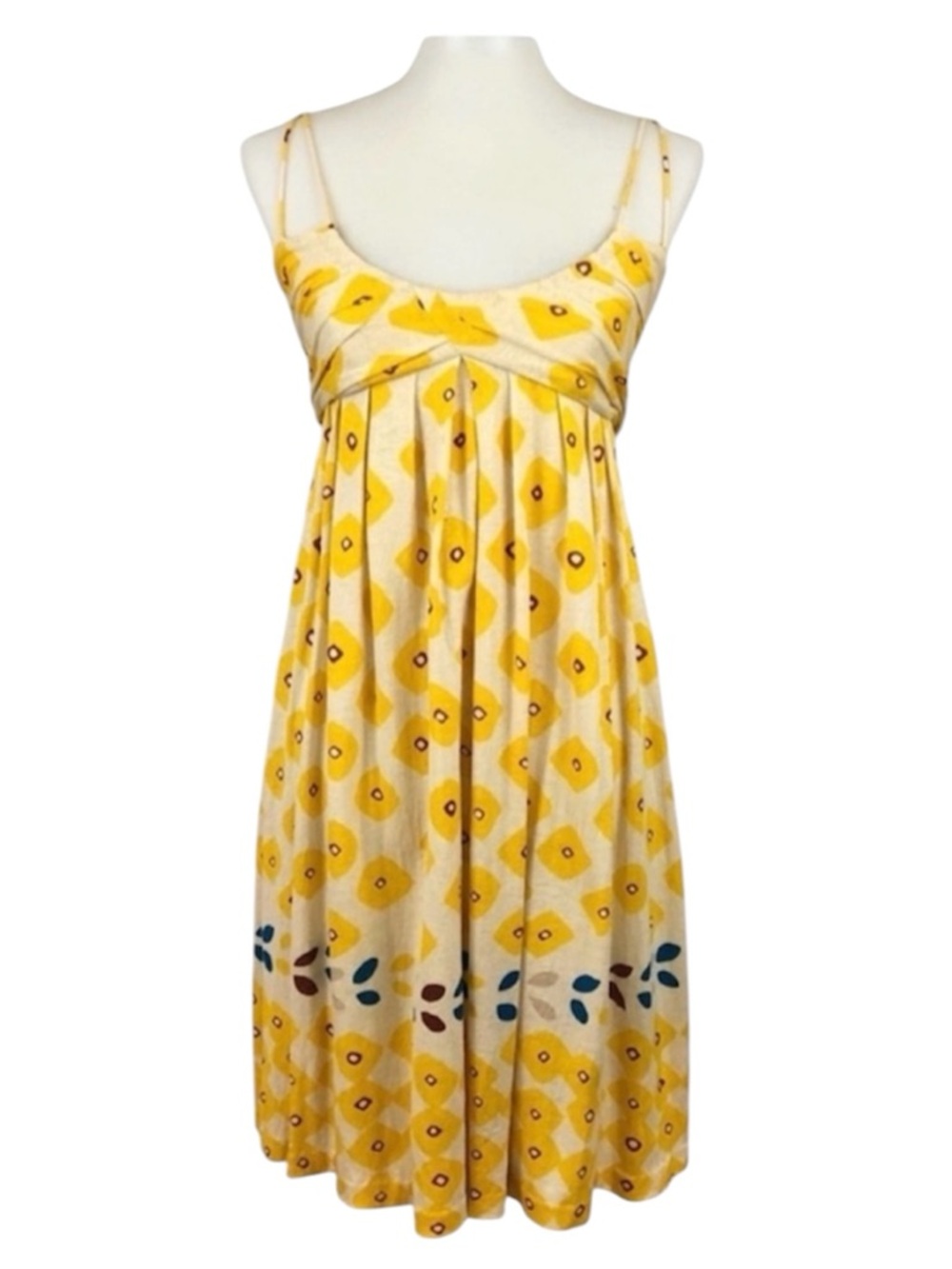 Vintage Y2K Diane Von Furstenburg Yellow Floral Linen Babydoll Dress